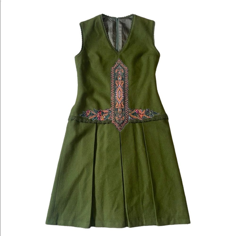 Vintage Handmade Drop Waist Dress with Appliqué & Crochet Accents